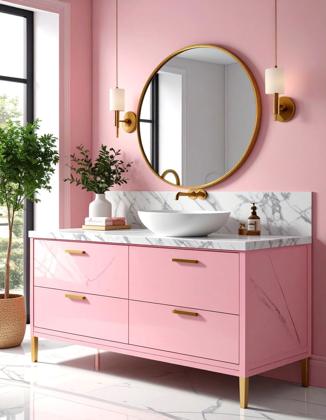 Pink Marble Countertop - 30 pink bathroom ideas