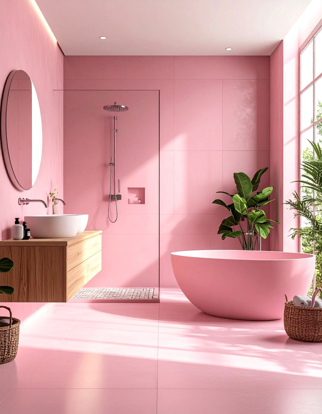 Pink Microcement Finish - 30 pink bathroom ideas