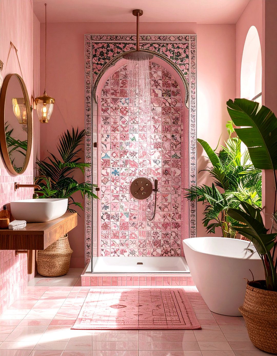 Pink Moroccan Zellige Tiles - 30 pink bathroom ideas