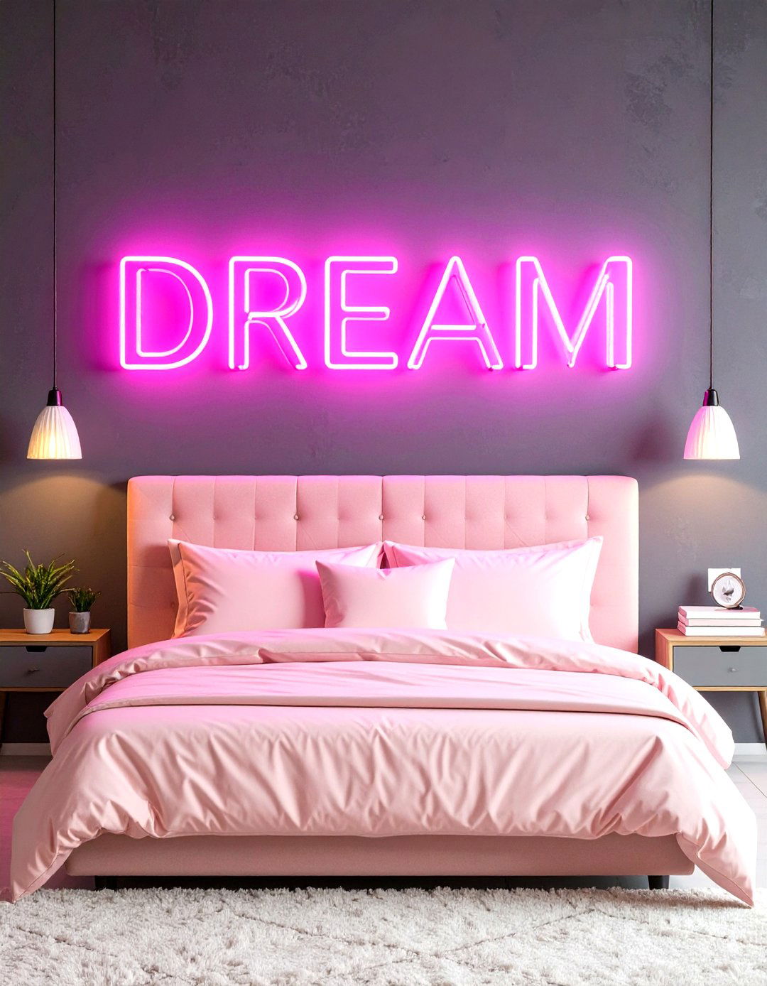 Pink Neon Sign as Wall Art - 30 pink bedroom ideas