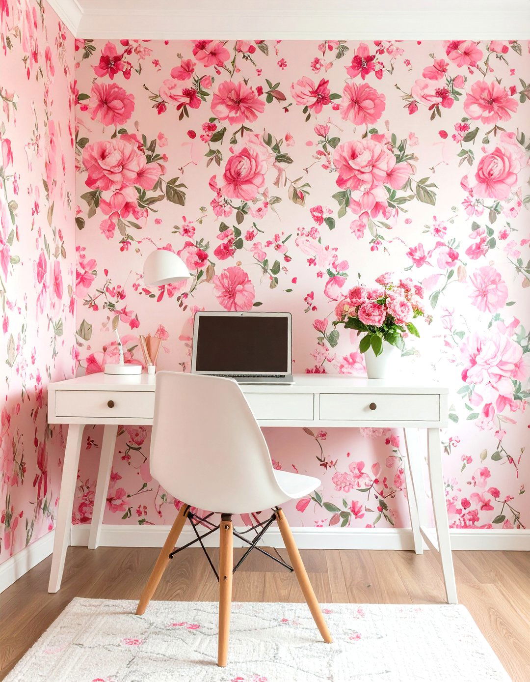 Pink Peel and Stick Wallpaper Accent Wall - 30 pink dorm room ideas