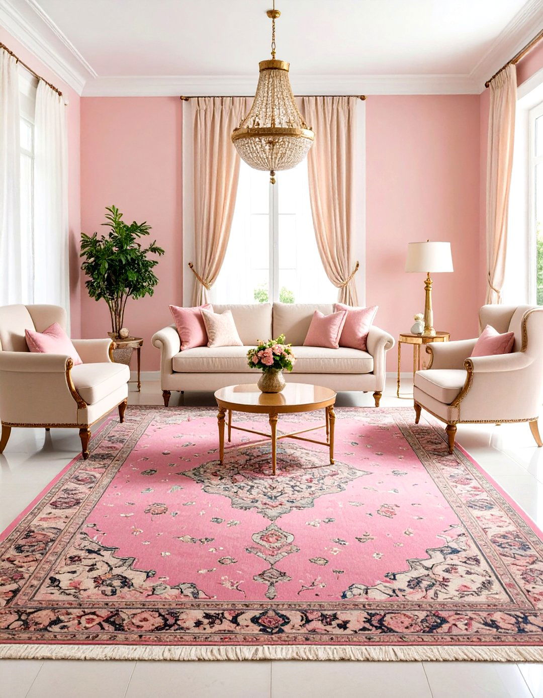 Pink Persian or Area Rug - 30 pink living room ideas