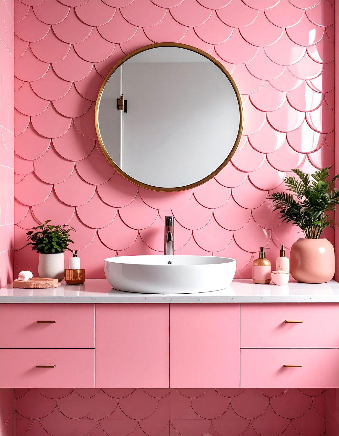 Pink Scalloped Tiles - 30 pink bathroom ideas