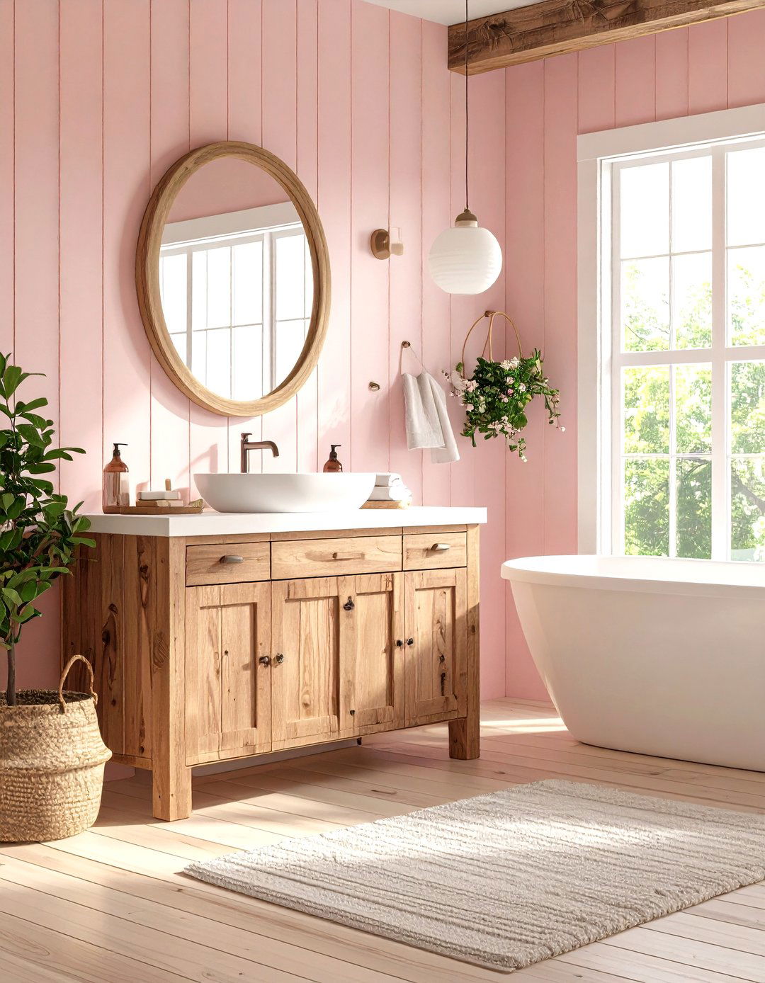Pink Shiplap Walls - 30 pink bathroom ideas