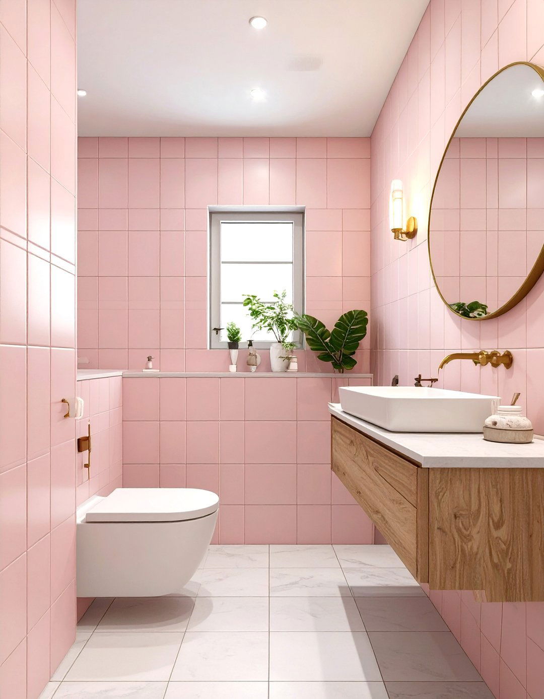 Pink Square Tiled Bathroom - 30 tiled bathroom ideas