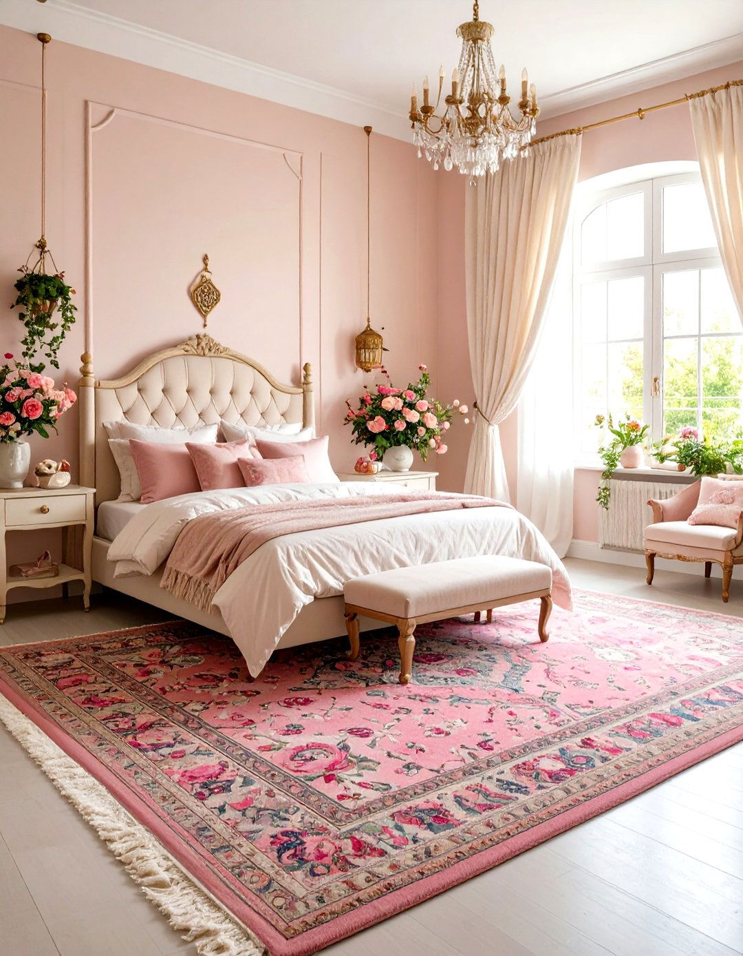Pink Toned Area Rug - 30 pink bedroom ideas for adults