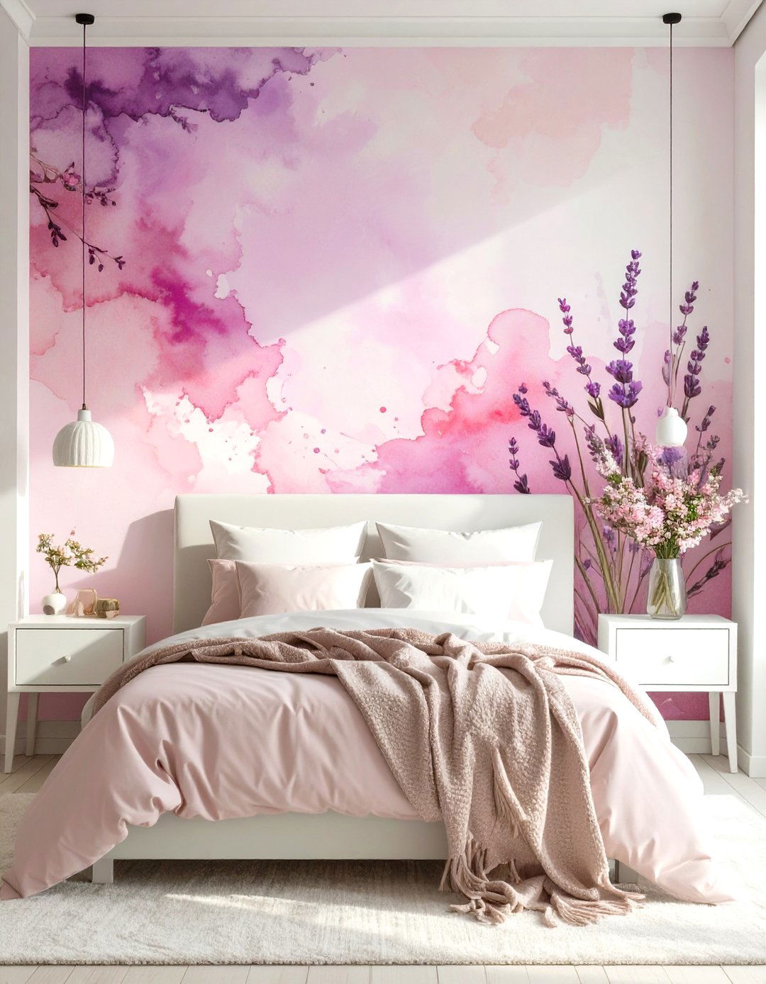 Pink Watercolor Mural Bedroom - 30 girls bedroom ideas pink