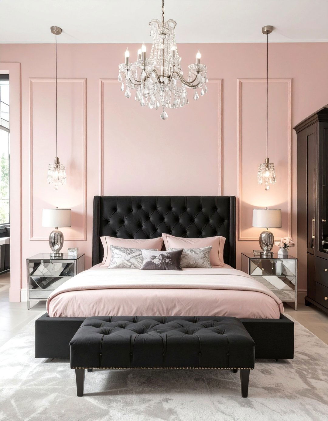 Pink and Black Glam Bedroom - 30 cute pink girl bedroom design ideas