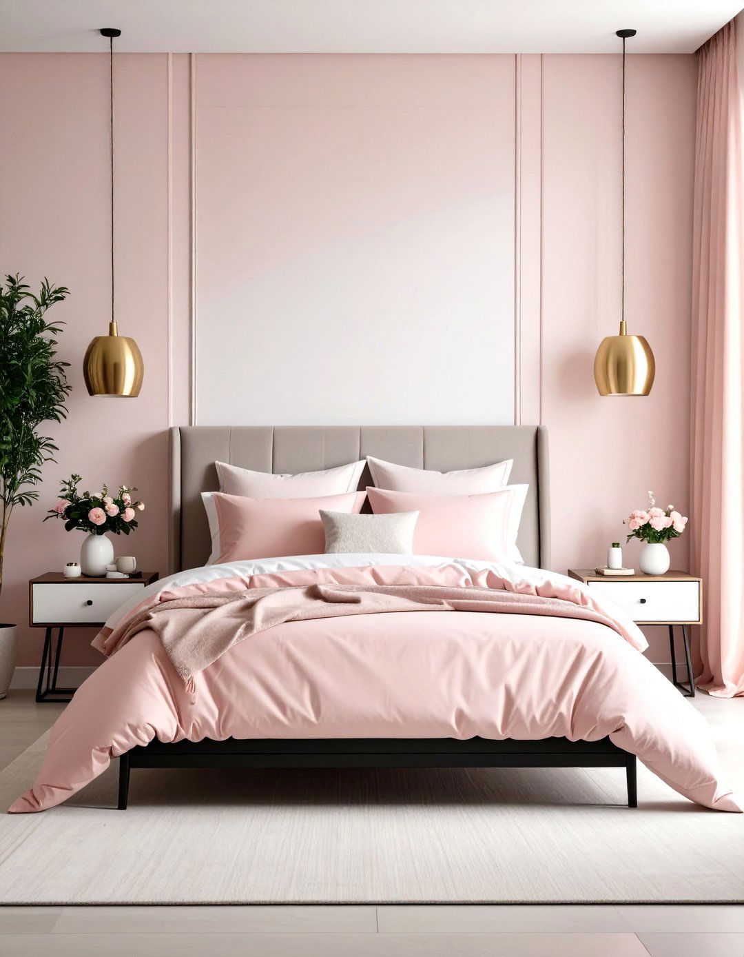 Pink and Black Minimalist Design - 30 pink bedroom ideas for adults