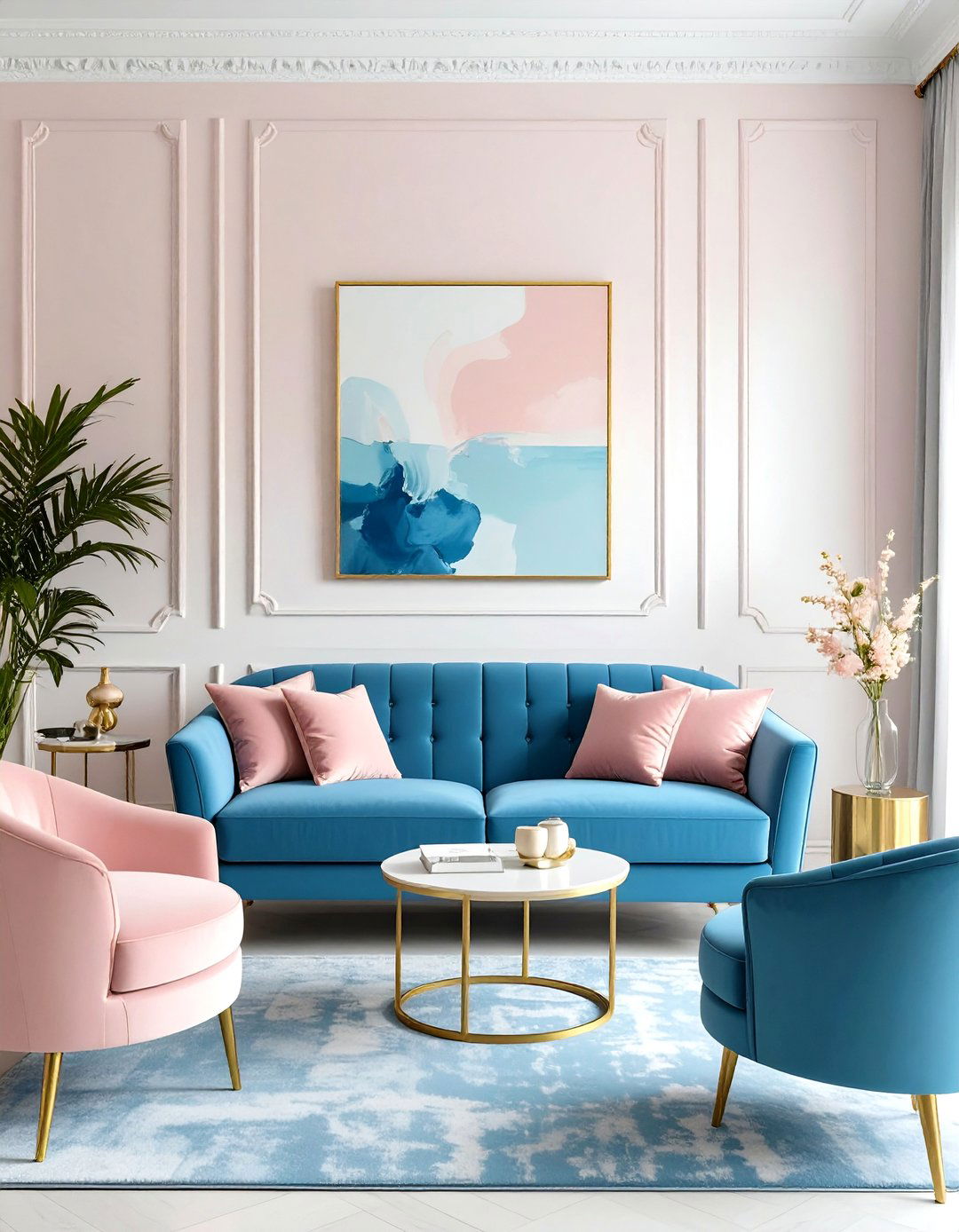 Pink and Blue Living Room - 30 blue couch living room ideas