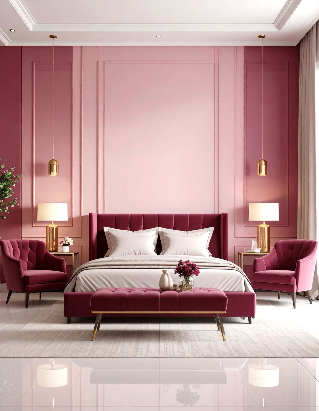 Pink and Burgundy Color Blocking - 30 pink bedroom ideas for adults