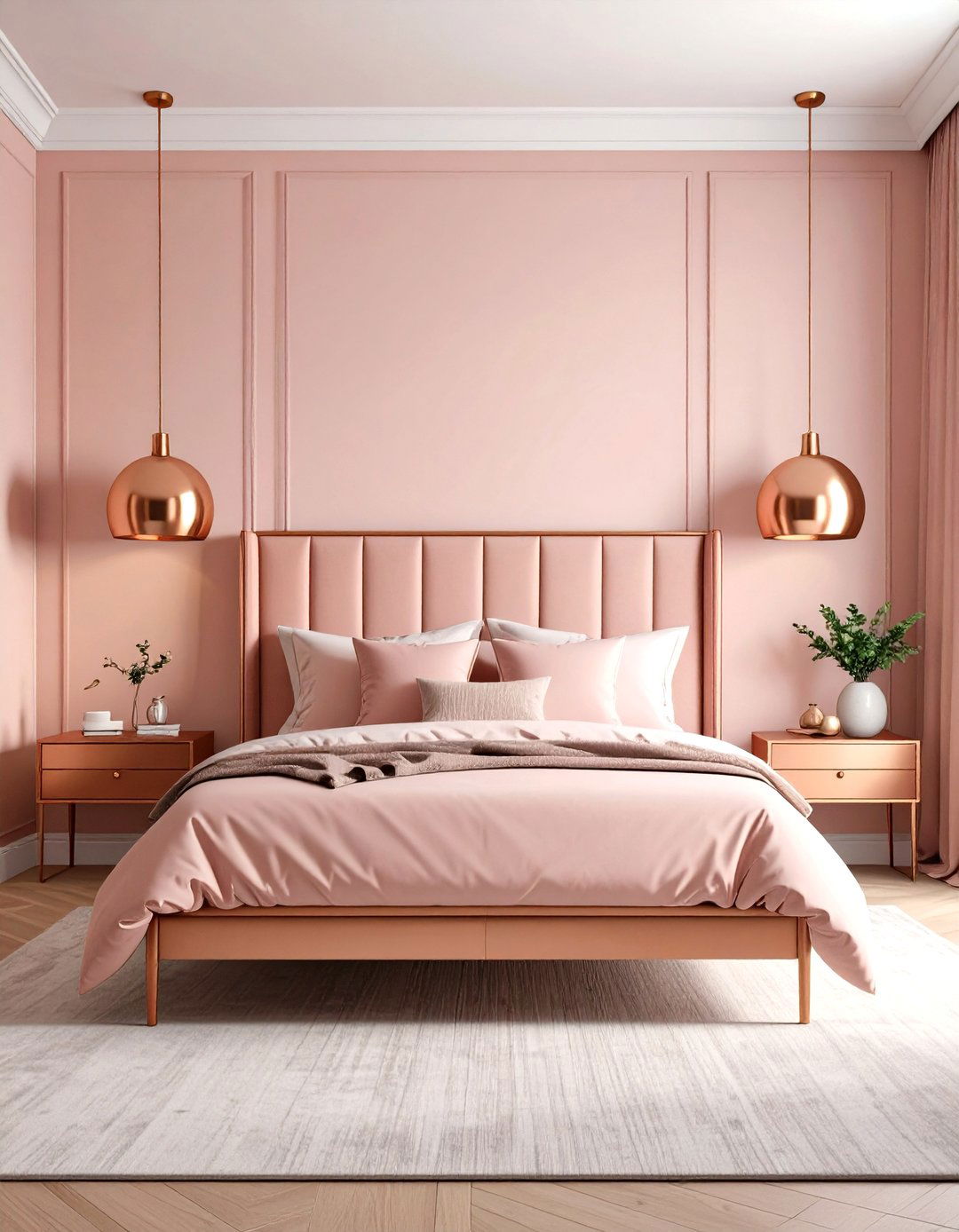 Pink and Copper Accents - 30 pink bedroom ideas