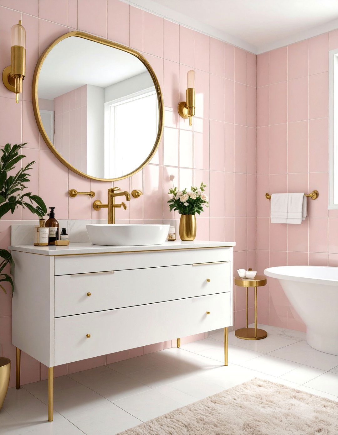 Pink and Gold Art Deco Bathroom - 30 bathroom wall tile ideas