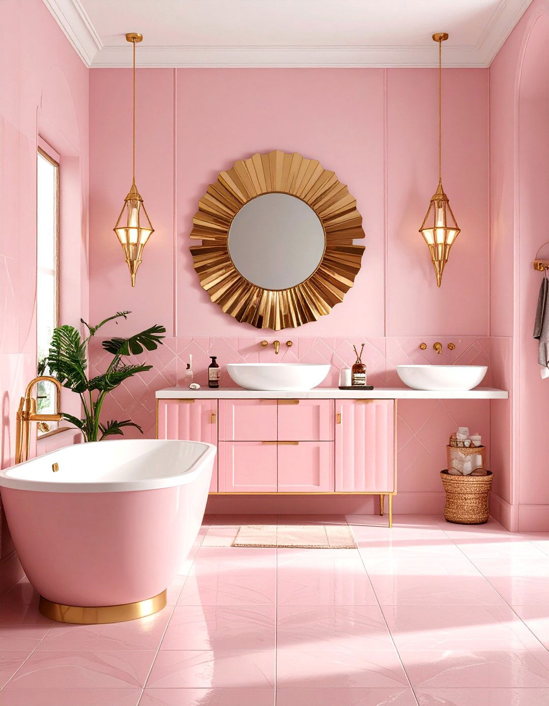 Pink and Gold Art Deco Theme - 30 pink bathroom ideas