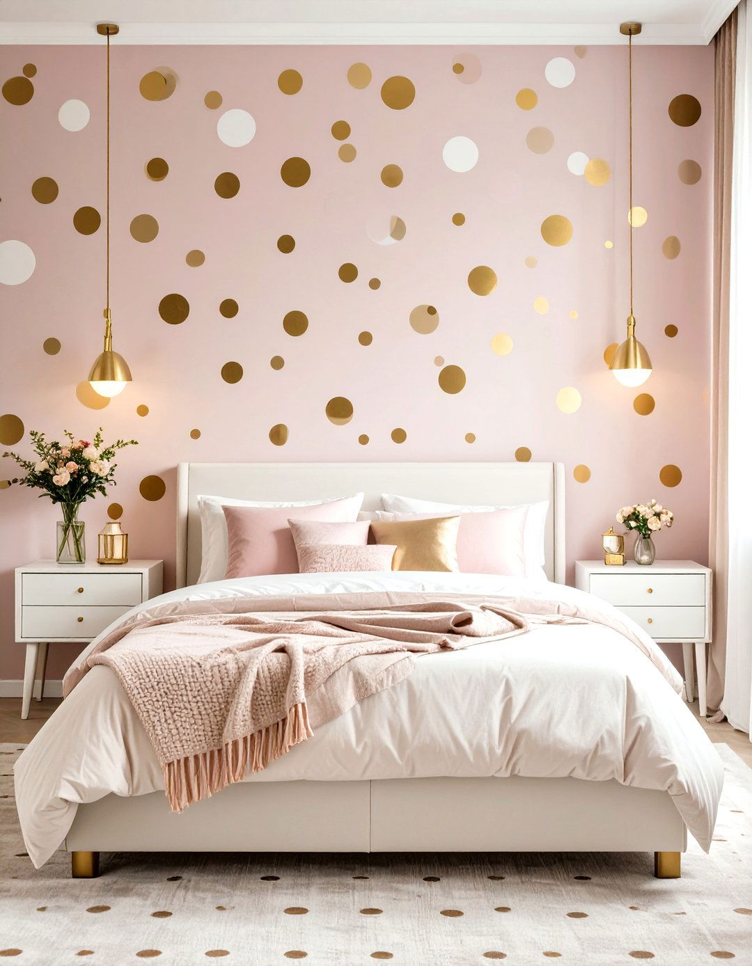 Pink and Gold Polka Dot Bedroom - 30 cute pink girl bedroom design ideas