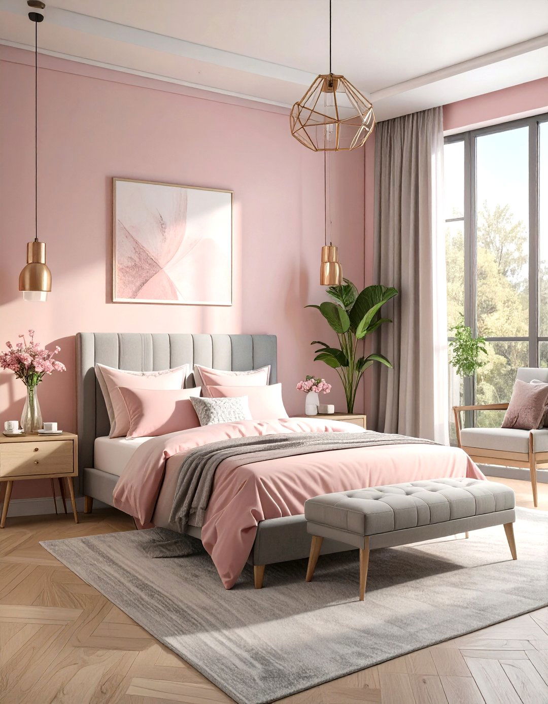 Pink and Gray Minimalist Bedroom - 30 girls bedroom ideas pink