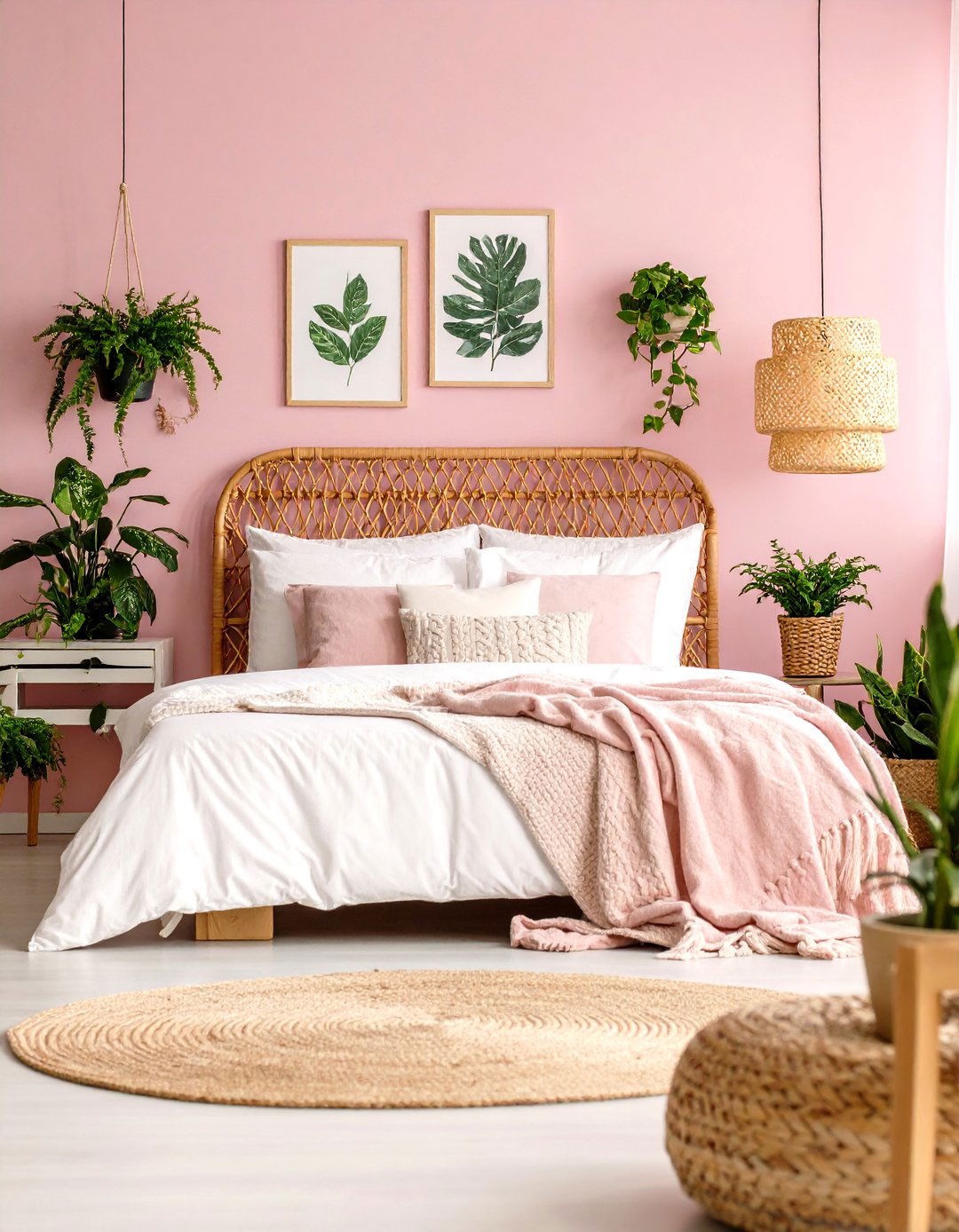 Pink and Green Botanical Theme - 30 pink bedroom ideas