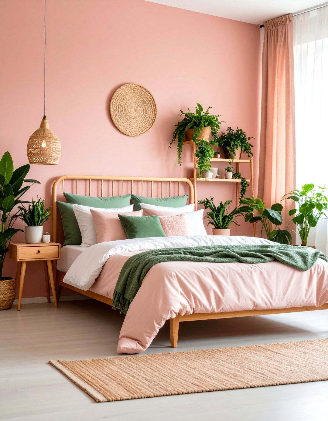 Pink and Green Botanical Theme - 30 pink bedroom ideas for adults