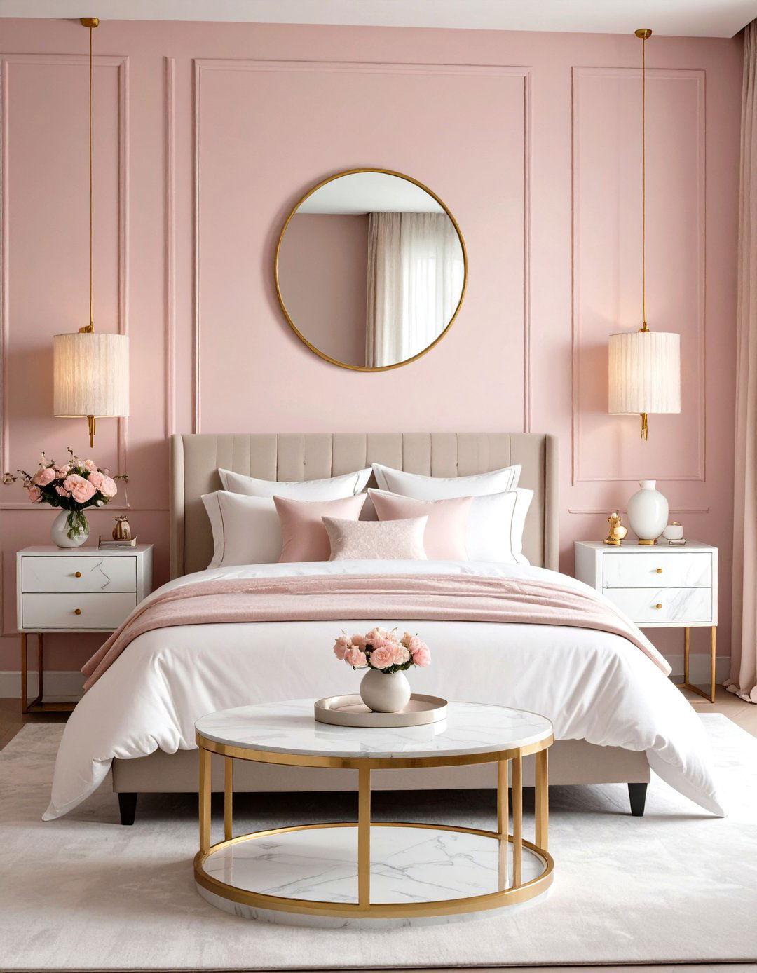 Pink and Marble Combination - 30 pink bedroom ideas for adults