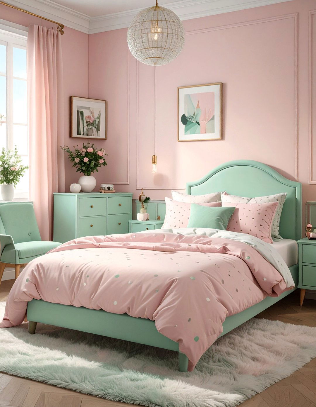 Pink and Mint Green Bedroom - 30 cute pink girl bedroom design ideas