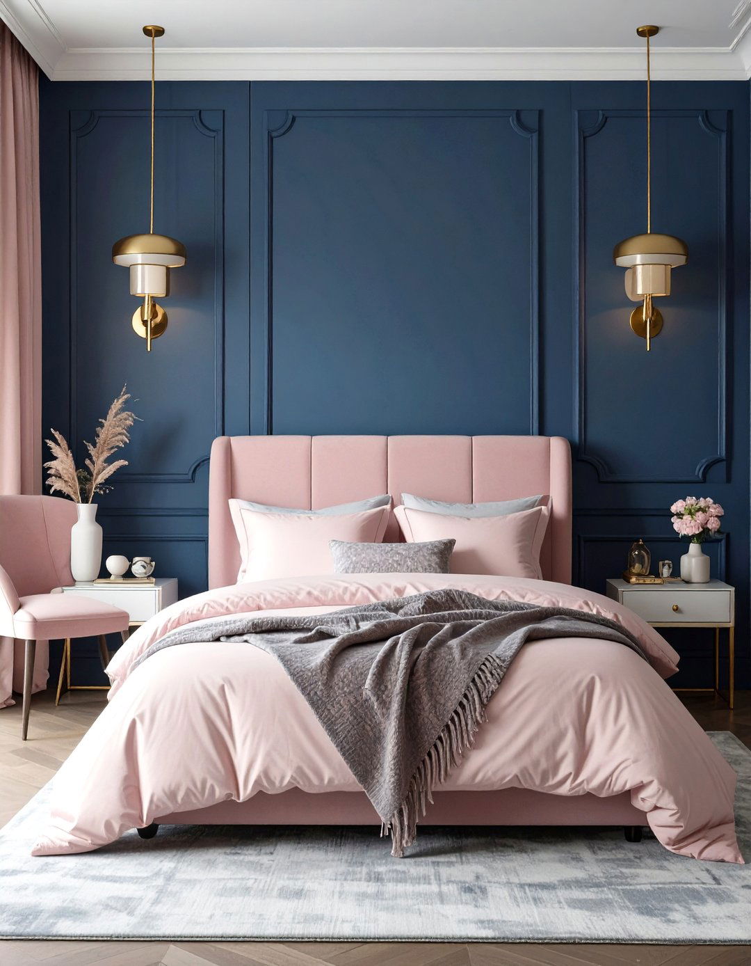 Pink and Navy Blue Bedroom - 30 cute pink girl bedroom design ideas