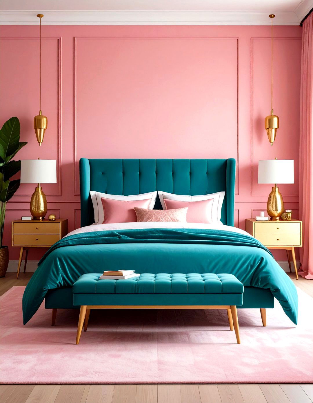 Pink and Teal for a Retro Vibe - 30 pink bedroom ideas