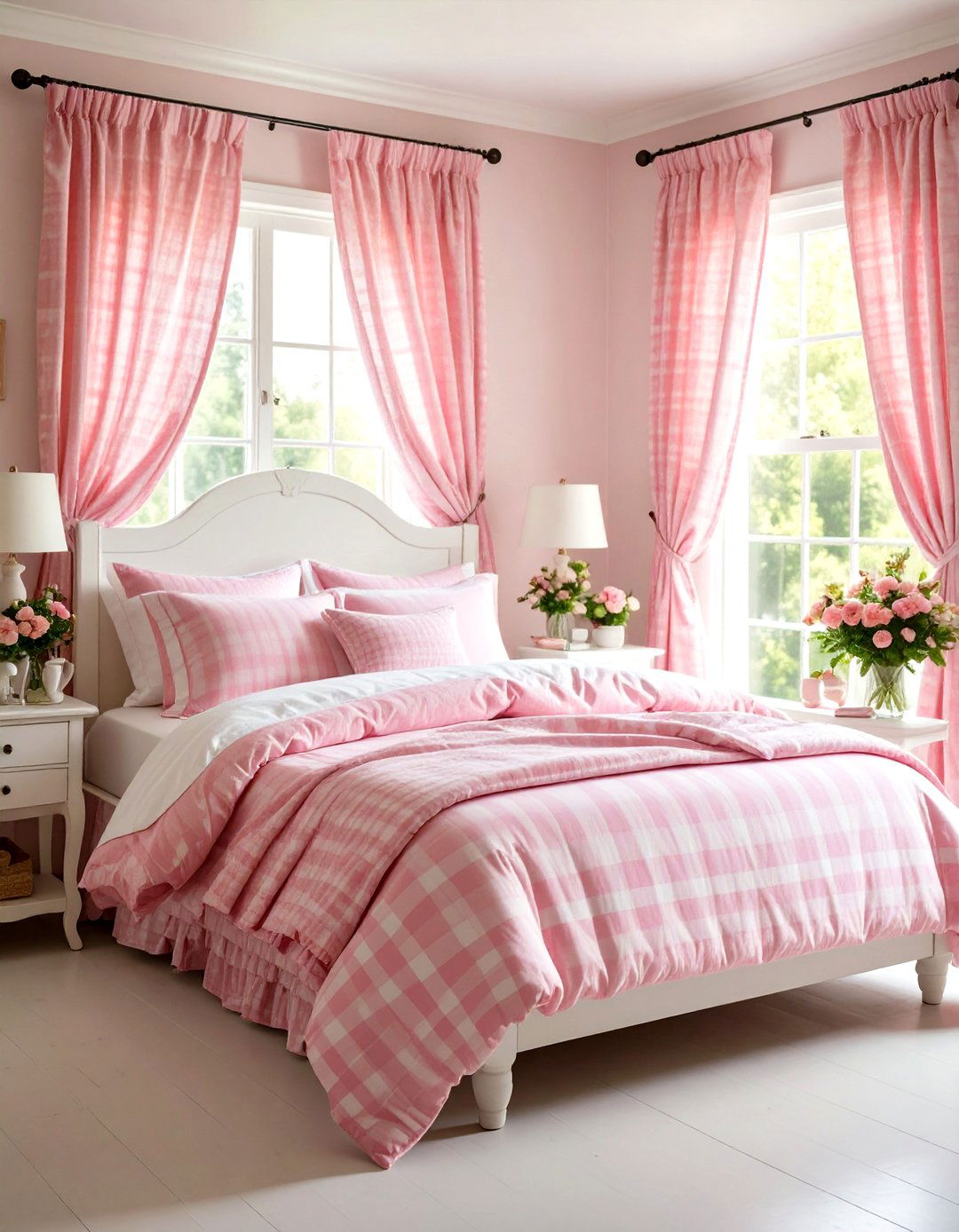 Pink and White Gingham Pattern - 30 pink bedroom ideas