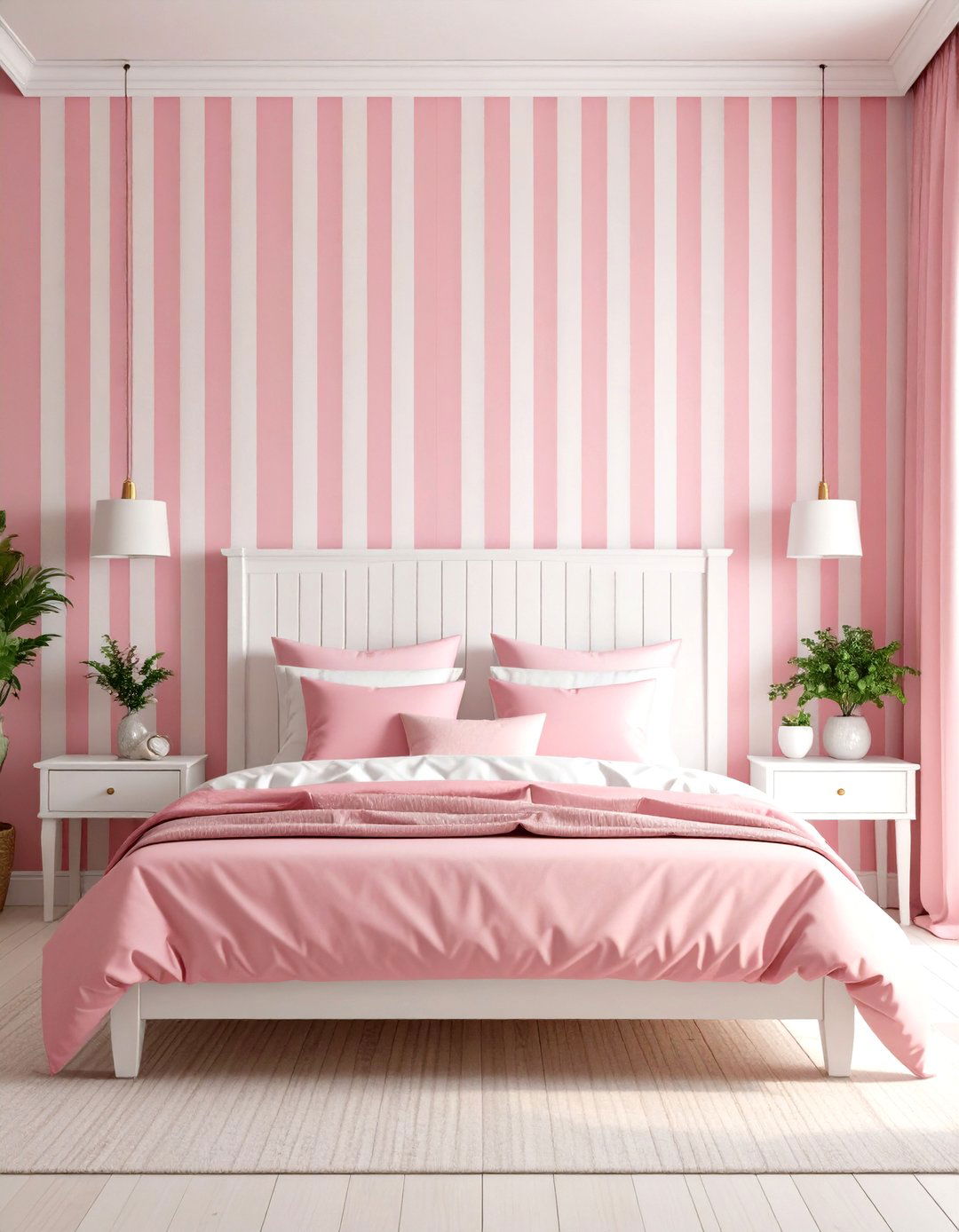 Pink and White Striped Walls - 30 pink bedroom ideas