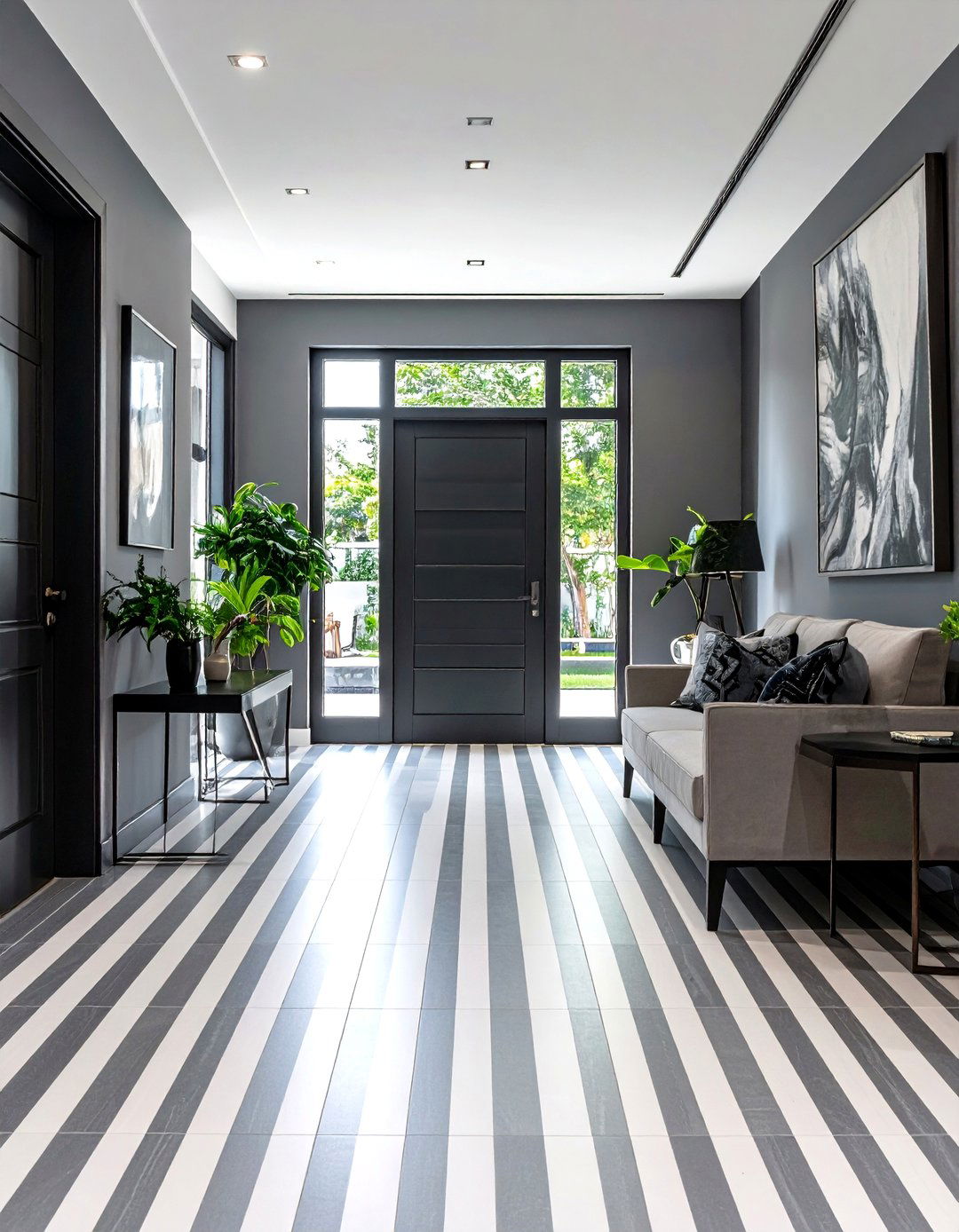 Pinstripe Pattern Entryway Tile - 30 entryway tile ideas