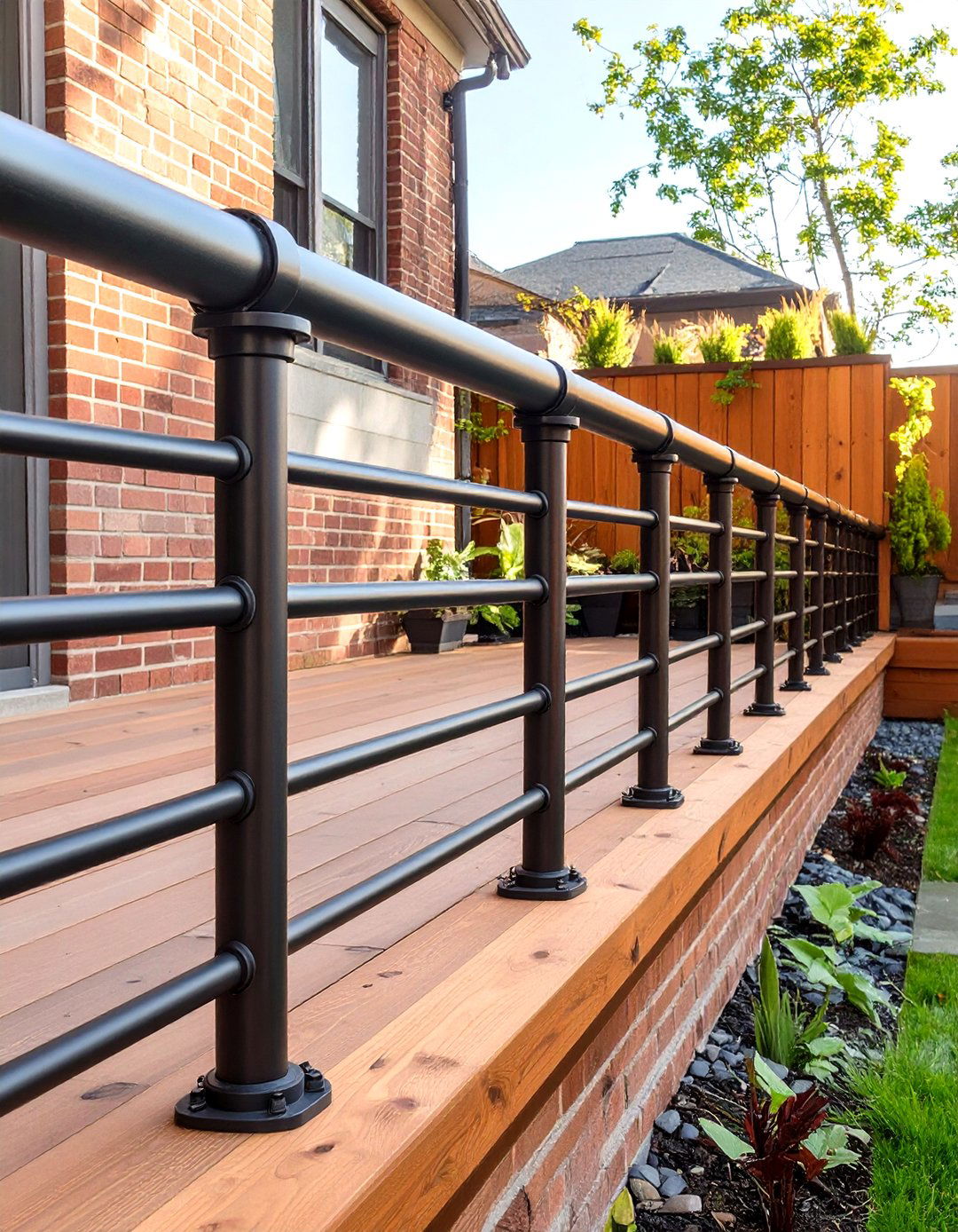 Pipe and Wood Deck Railing - 30 wood deck deck railing ideas
