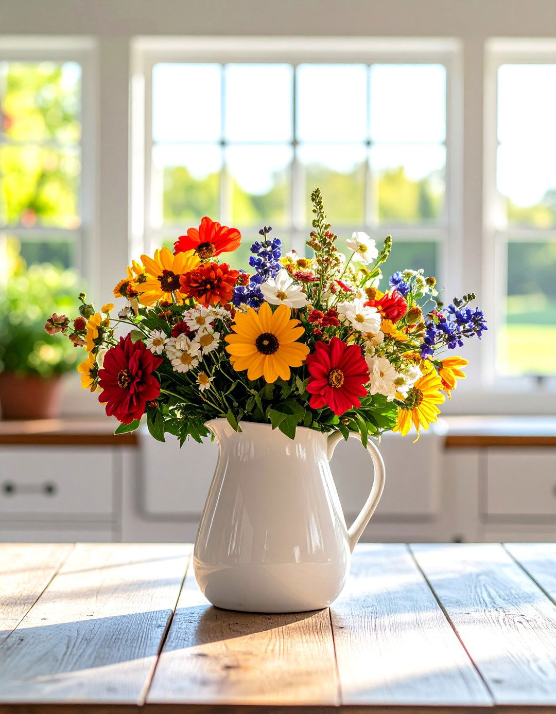 Pitcher with Fresh Flowers - 30 kitchen table centerpiece ideas