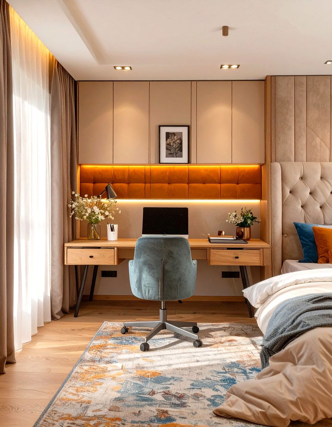 Placing the Desk Behind the Bed - 30 small bedroom office combo ideas