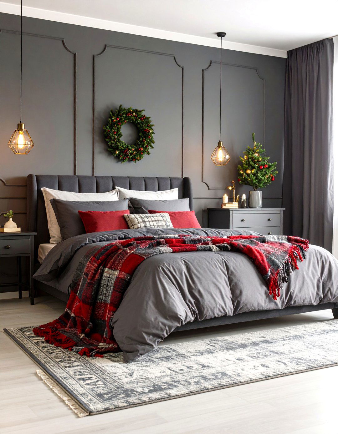 Plaid Accented Gray Bedroom - 30 gray bedroom ideas