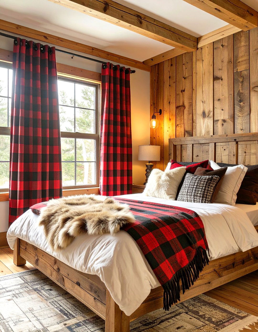 Plaid Curtains for a Cozy Cabin Style Bedroom - 30 curtain ideas for bedroom