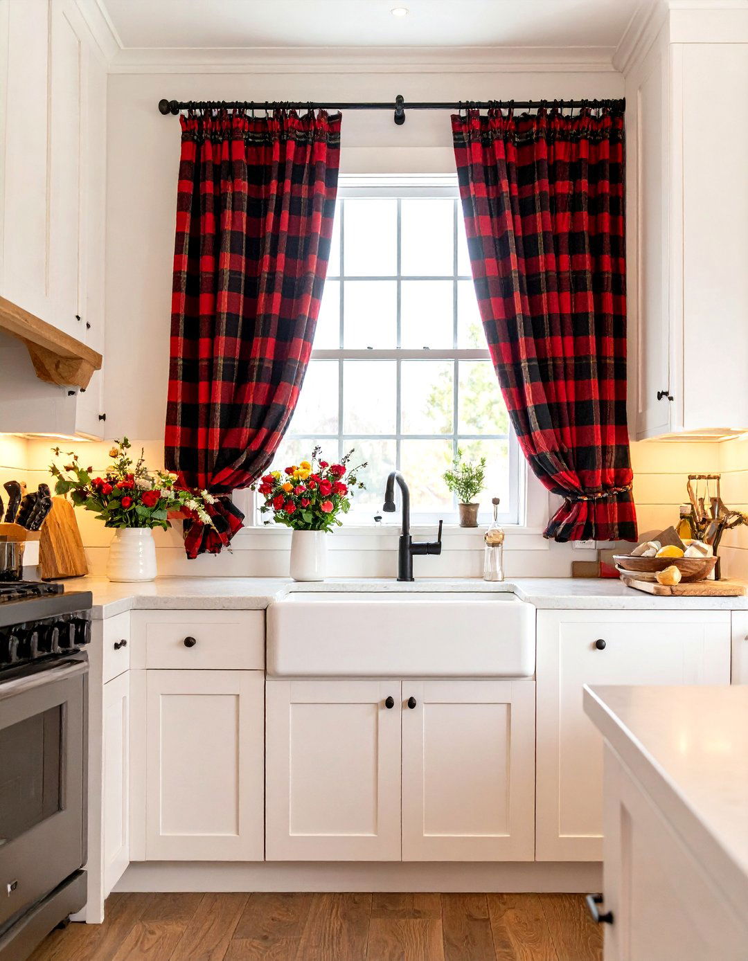 Plaid Flannel Curtains for a Cozy Cabin Feel - 30 kitchen curtain ideas above sink