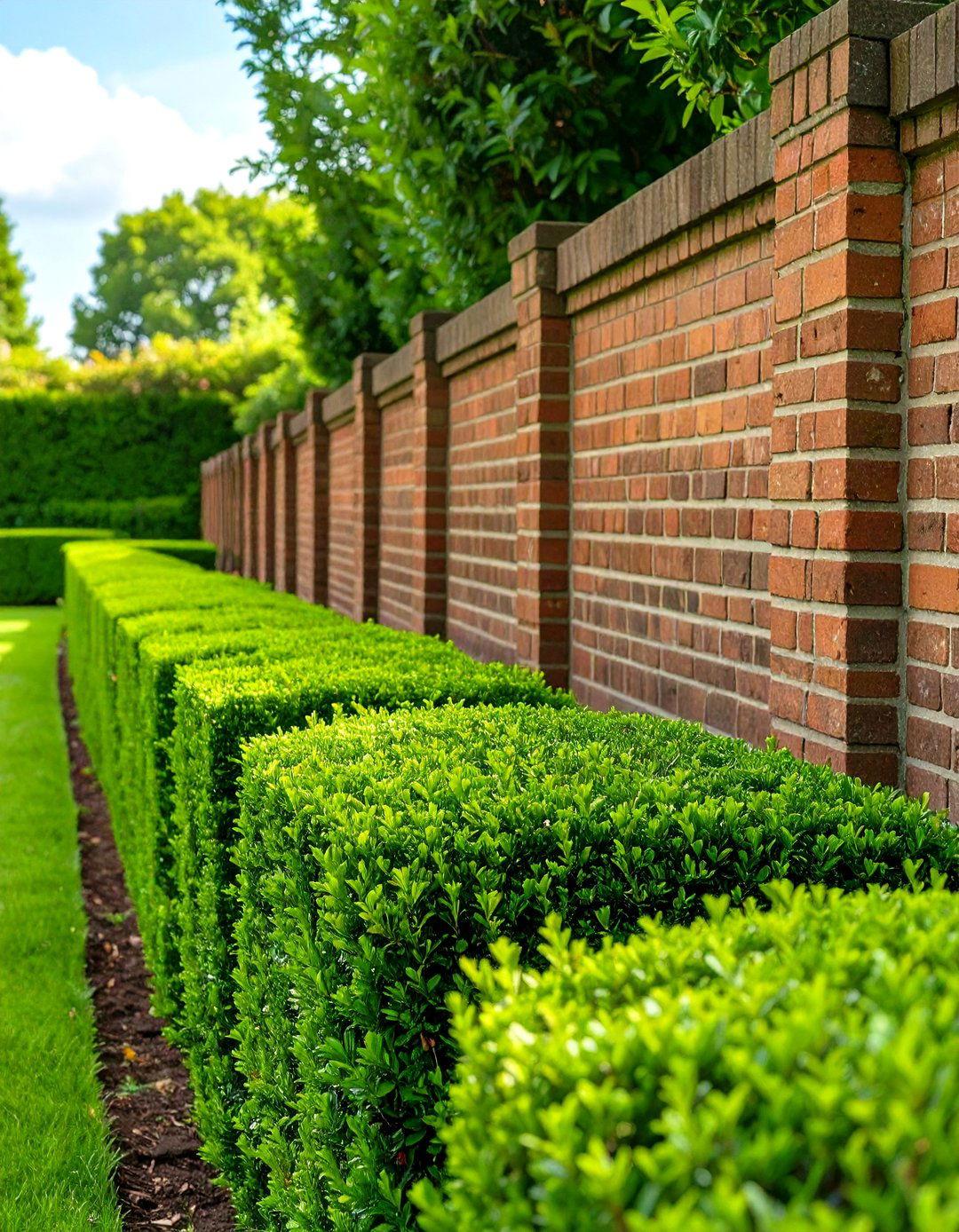 Planting a Formal Boxwood Hedge at the Fence Line - 30 simple fence line landscaping ideas