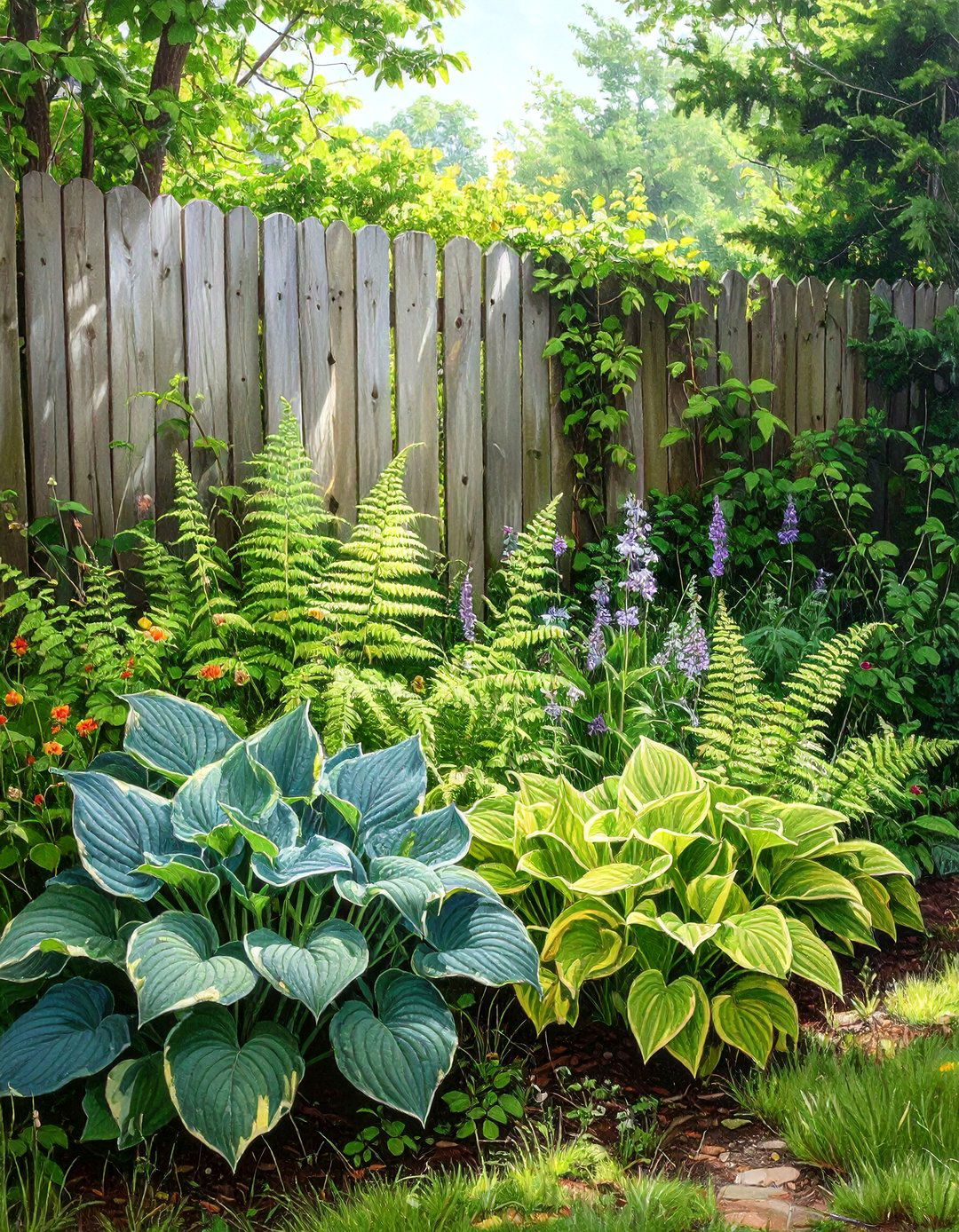 Planting a Shade Loving Hosta Garden at the Fence Line - 30 simple fence line landscaping ideas