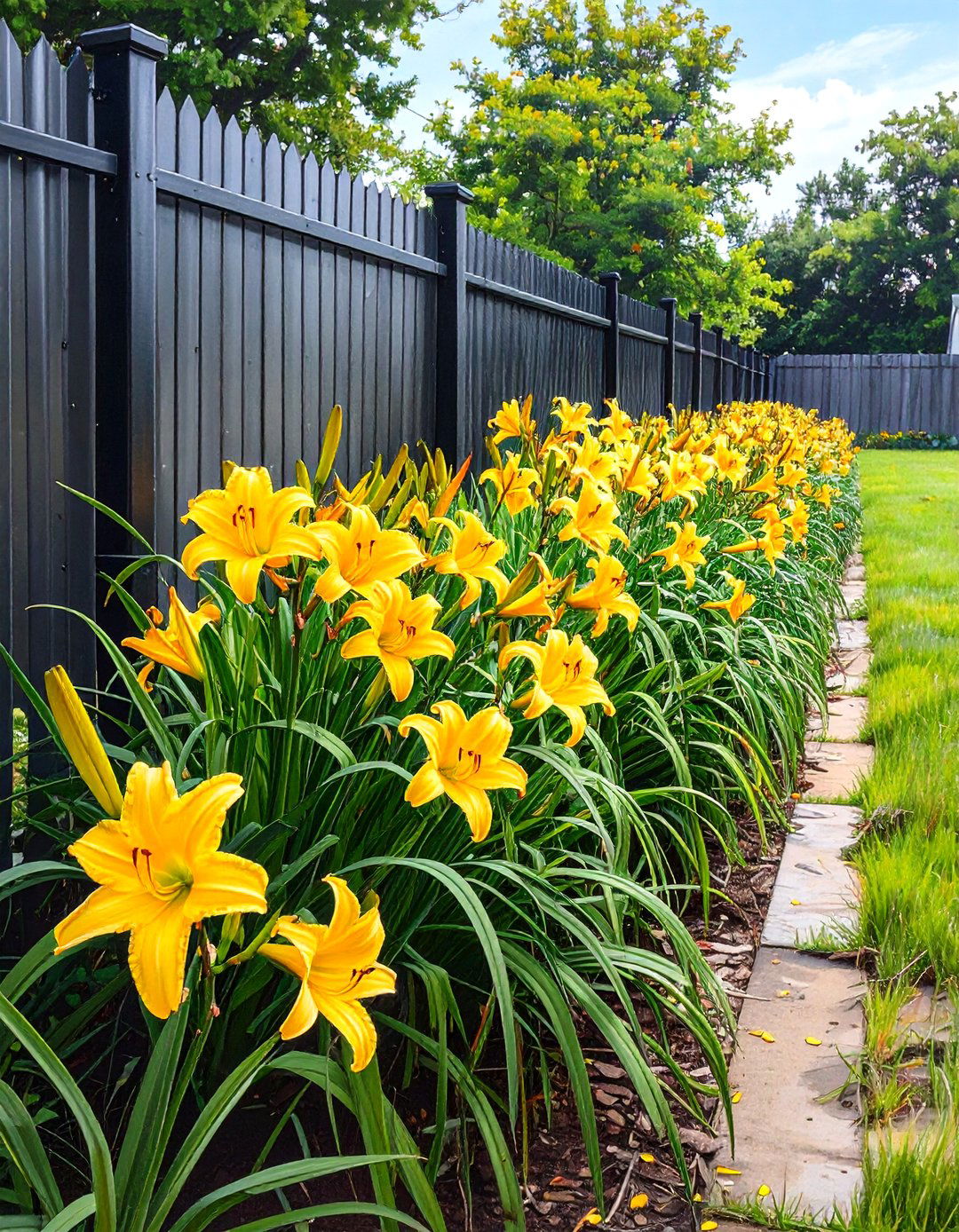 Planting a Vibrant Daylily Border at the Fence Line - 30 simple fence line landscaping ideas