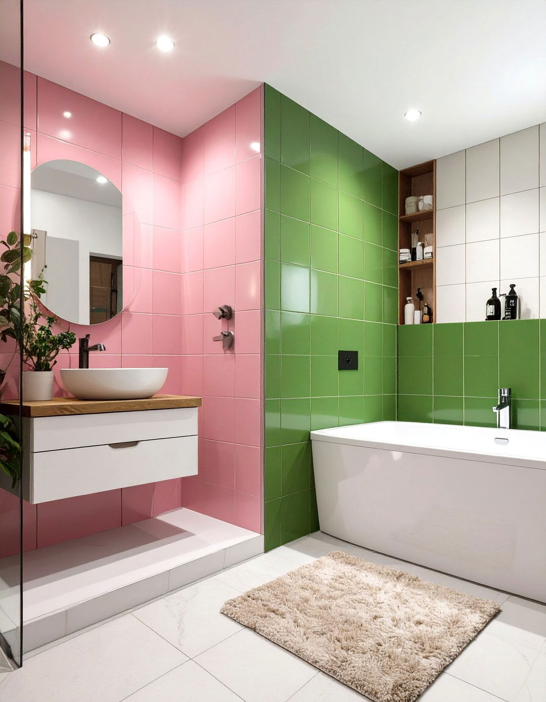 Playful Color Block Bathroom Tiles - 30 bathroom wall tile ideas