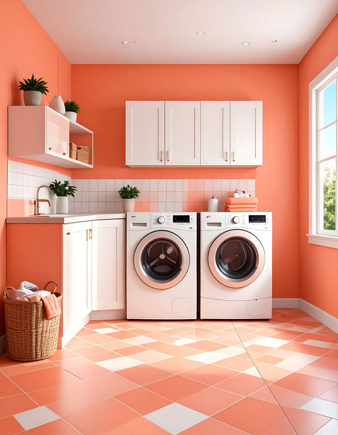 Playful Coral Laundry Room - 30 laundry room paint ideas