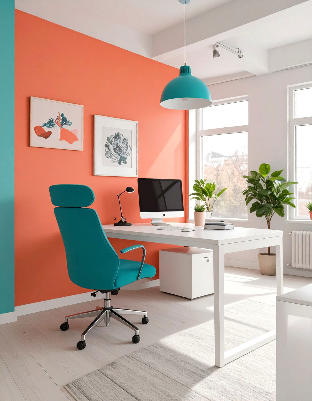 Playful Coral and Teal Creative Office - 30 office color ideas