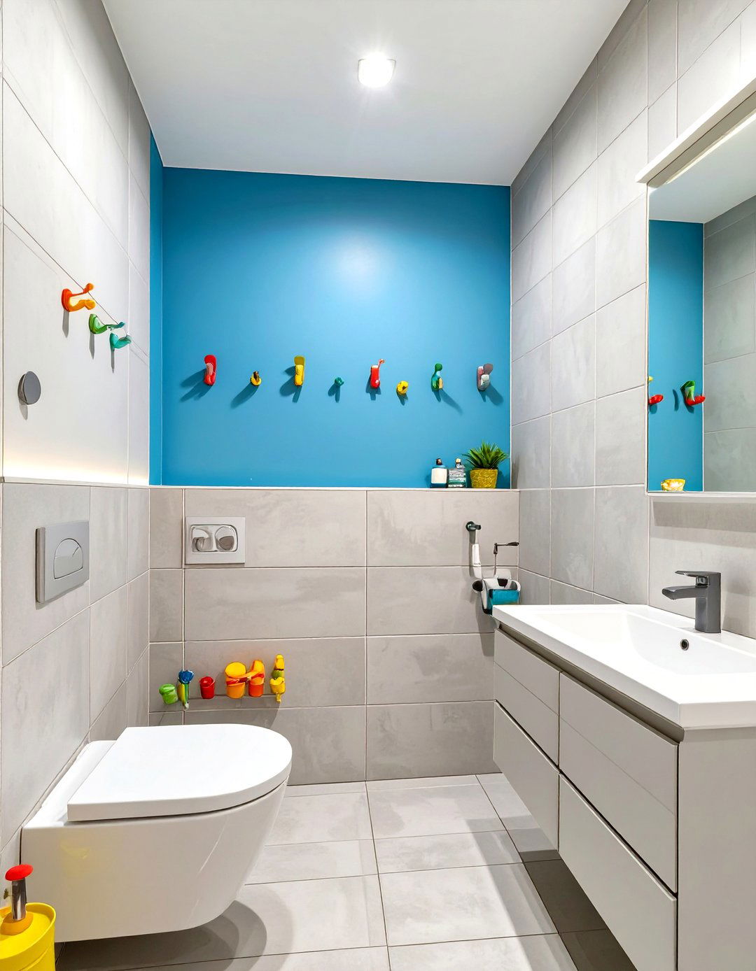Playful Kids Bathroom with Bright Blue and Light Gray - 30 blue and gray bathroom ideas