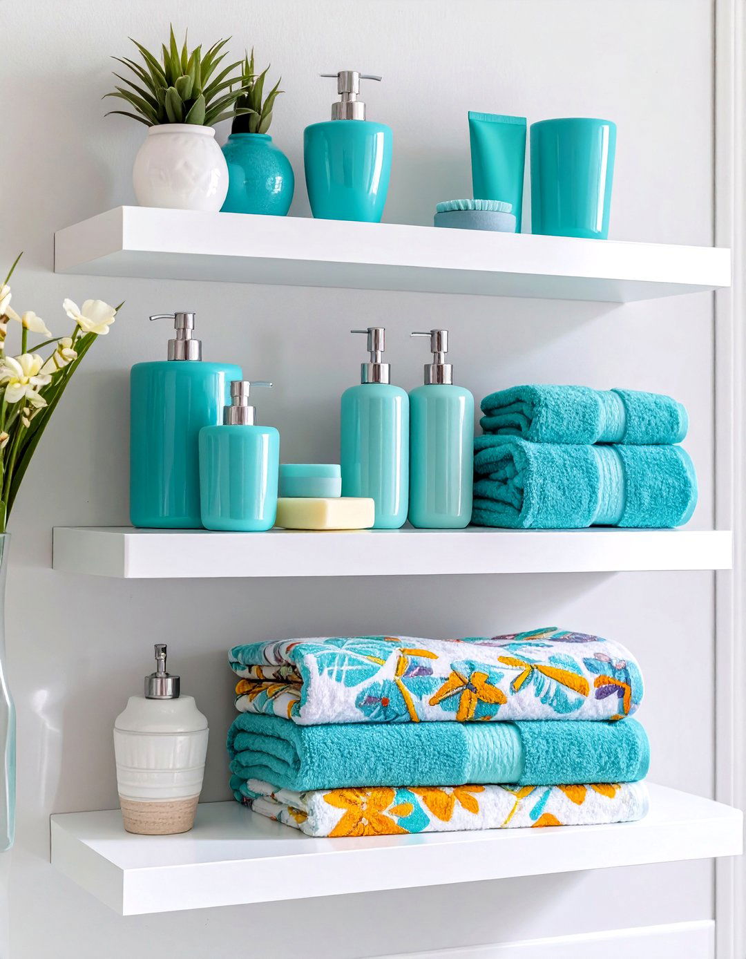 Playful Pop of Color Bathroom Shelf - 30 bathroom shelf decor ideas