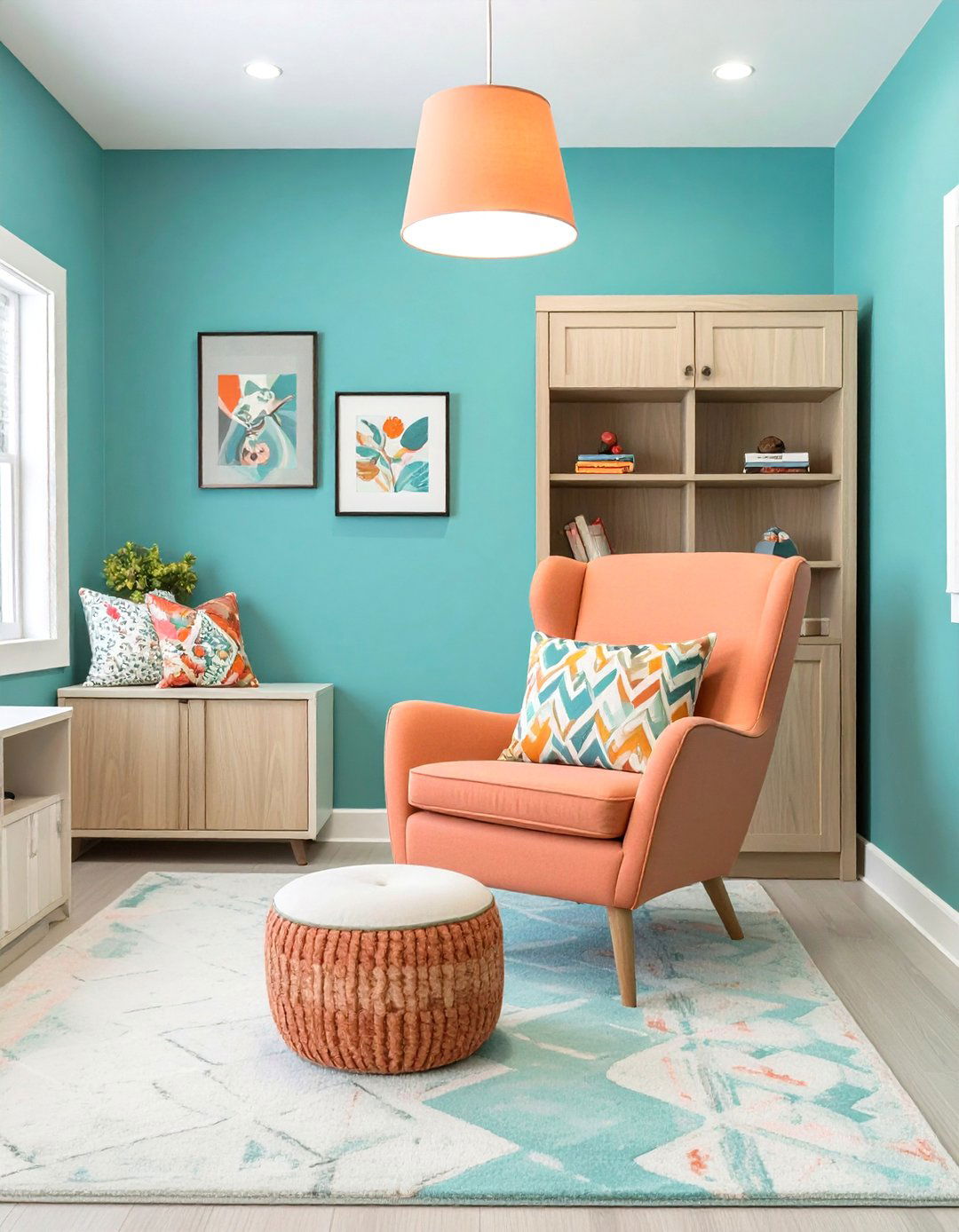 Playful Teal and Coral Basement - 30 basement color ideas