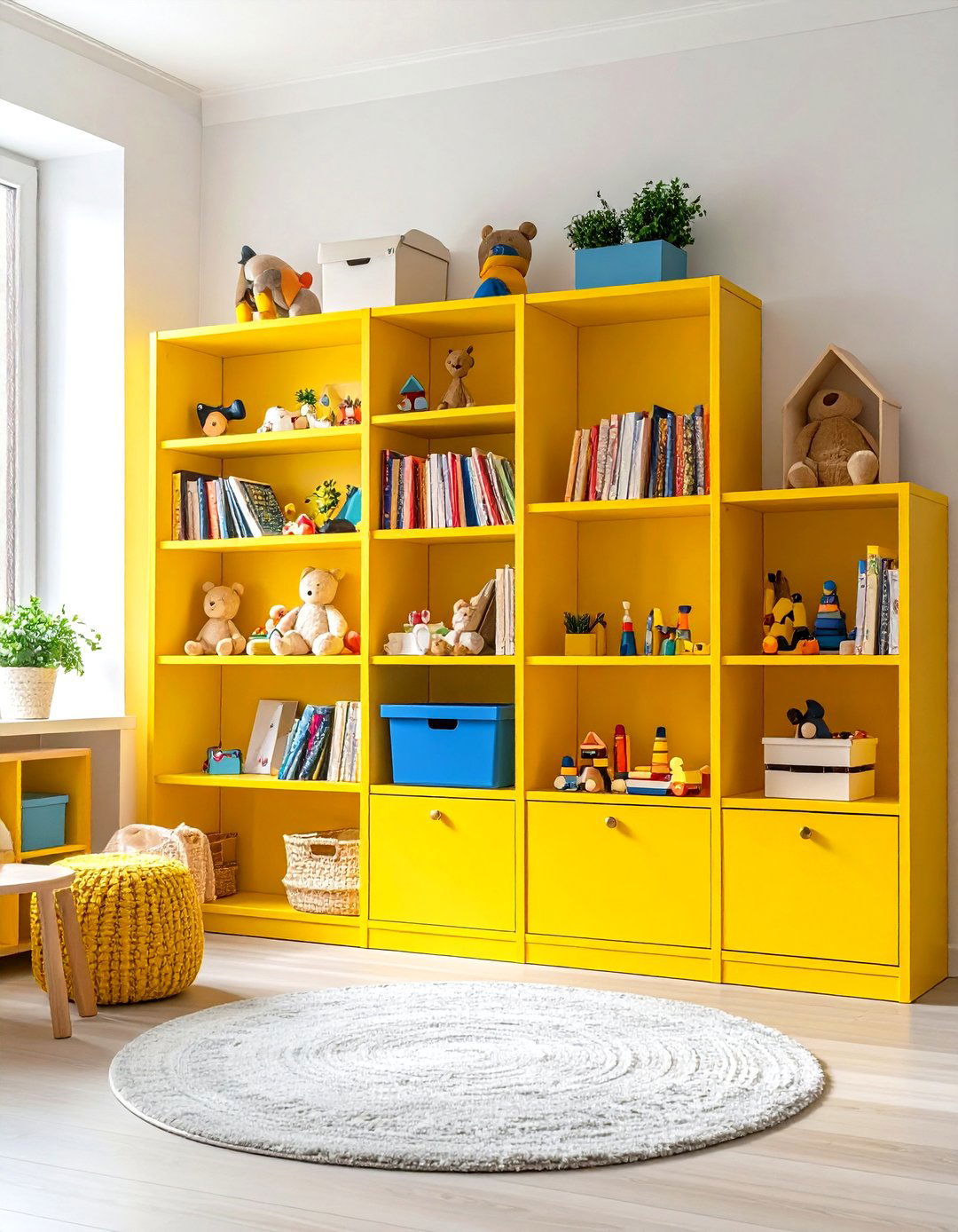 Playful and Colorful Living Room Kids Corner Shelves - 30 living room wall shelf decor ideas