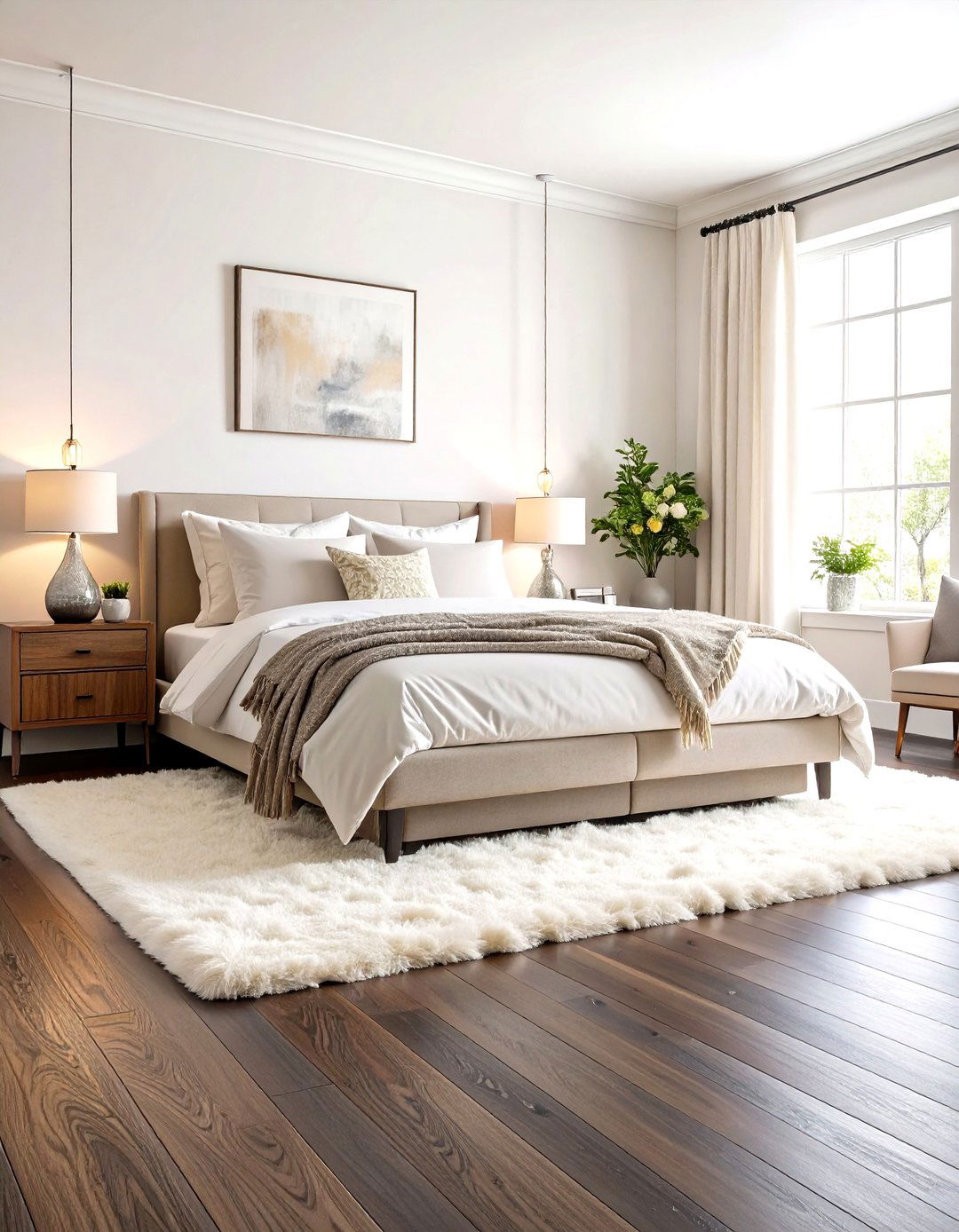Plush Area Rug on Hardwood Floors - 30 romantic modern luxury master bedroom designs