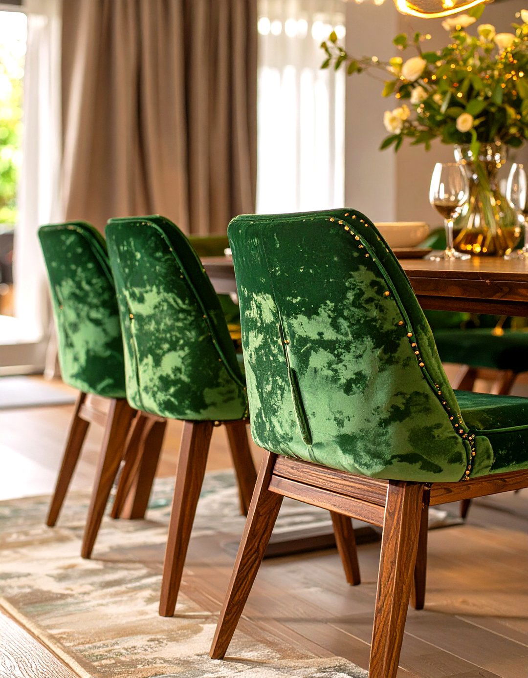 Plush Velvet and Hard Wood Dining Chairs - 30 opposition in interior design ideas