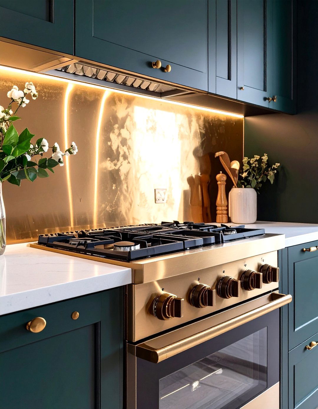 Polished Brass Sheet Stove Backsplash - 30 stove backsplash ideas
