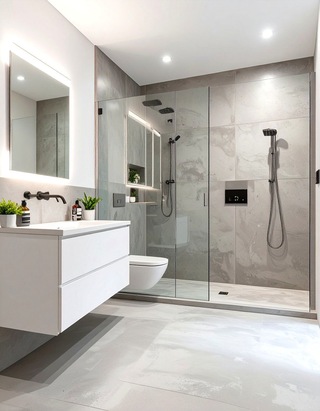 Polished Concrete Grey and White Bathroom - 30 grey and white bathroom ideas