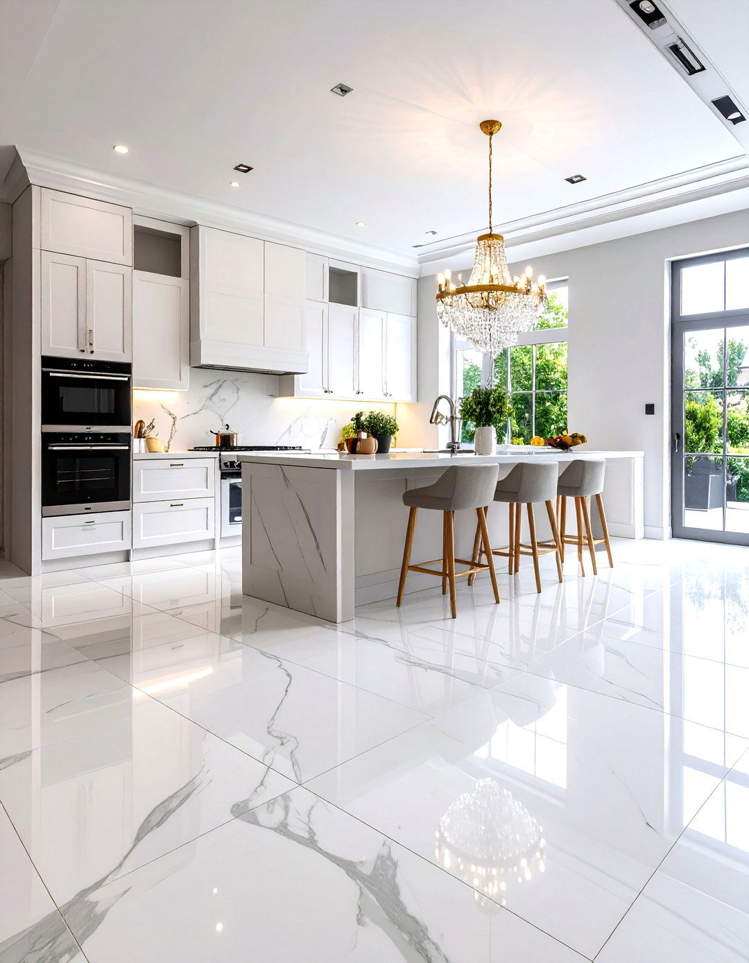 Polished Marble Effect Porcelain Tiles - 30 kitchen floor tile ideas